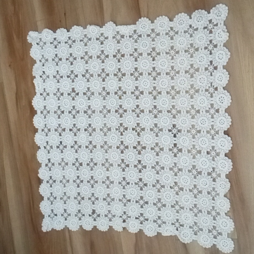 Handmade White Crochet Tablecloth 27" Square
